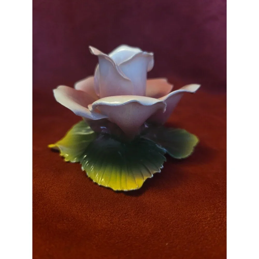 Vintage Capodimonte Pink Rose Floral Italian Porcelain Candle Holder Signed